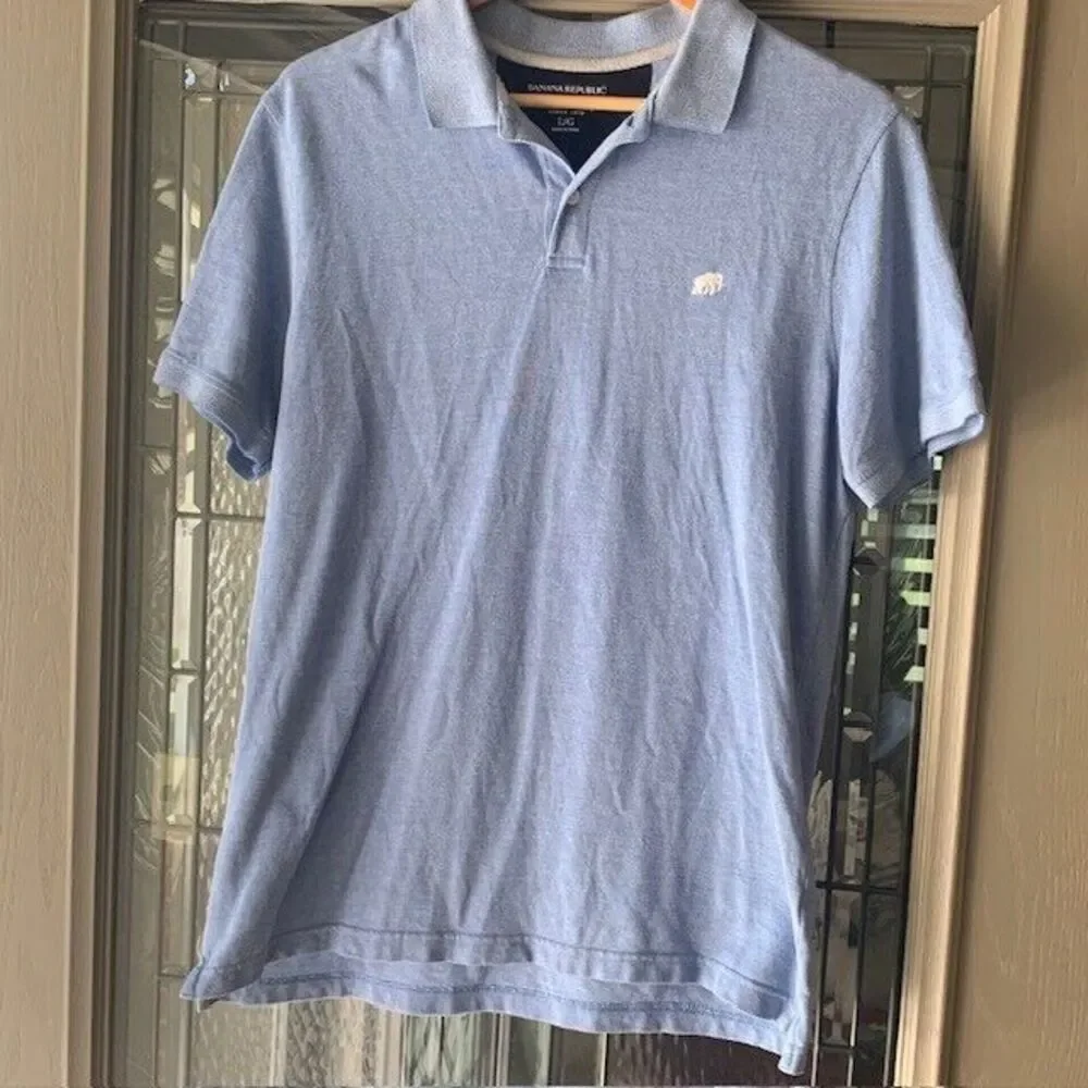 Banana Republic Polo Shirt Mens L Short‎ Sleeve Blue Collared Light Blue w/Logo